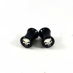 Pair Black Acrylic Faceted Skull Saddle Plugs 2g